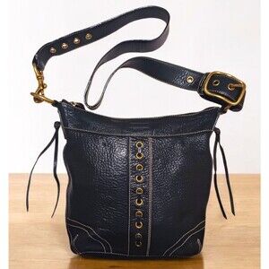 Vintage Coach Chelsea Black Laced Duffle Leather Shoulder Bag M0693-10399 CLEAN!